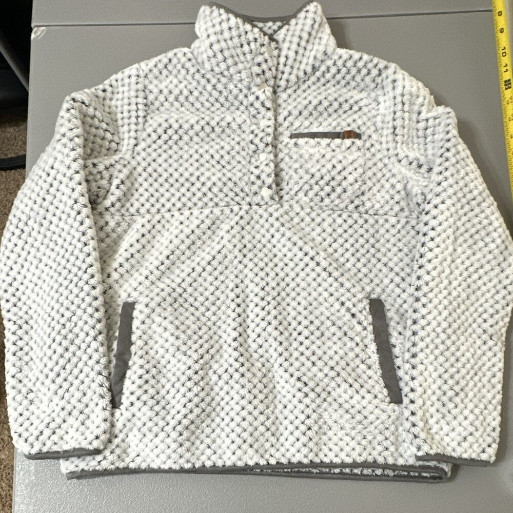 Simply Southern Womens M Gray/White Polka Dot Fleece Mock Neck Raglan Pockets